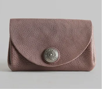 

Genuine Leather Mini Women Coin Purse Vintage Vegetable Tanned Cowhide Thin Zipper Small Wallets Cards Holder Lady Coin Bag