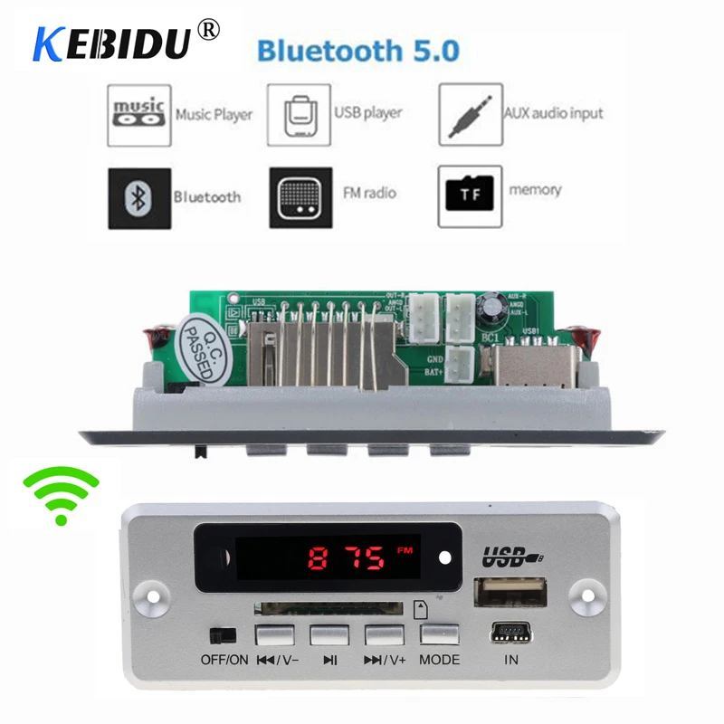 

Kebidu Wireless Bluetooth 5.0 MP3 Decoding Board Module Car USB MP3 Player TF Card Slot USB FM Remote Decoding Board Module