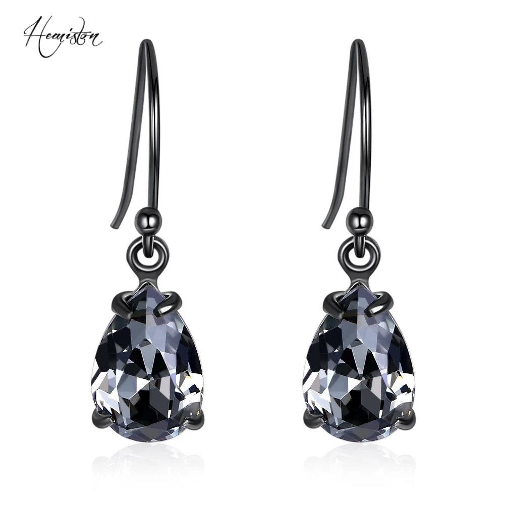

Hemiston Thomas 925 Sterling Silver Crystal Black Drops Women Earrings, Bijoux Jewelry Female Gift