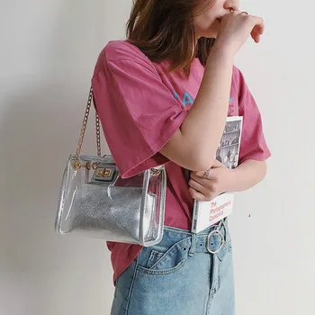 

2019 Fashion Women Composite Bag Clear Transparent Mini Handbags Shoulder Bag
