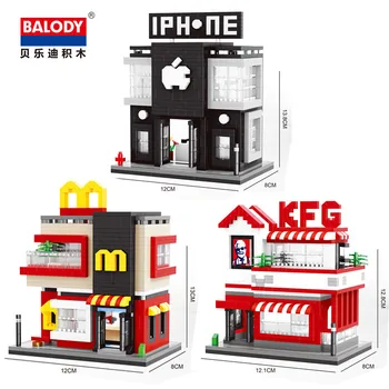 

Balody Mini blocks Small Street Shop FOOD Model Apple Street View small size diamond building block toys for Children Gift 16095