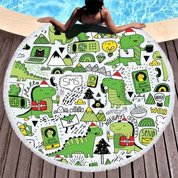 

Cartoon Round Beach Towel Printed Dinosaurs Microfiber Beach Towel For Childs Quick-dry Large Roundie Bath Towel Yoga Mat Summer