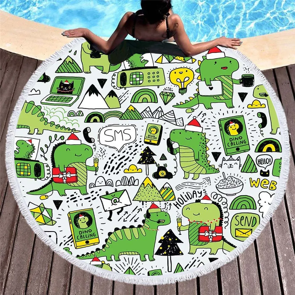 

Cartoon Round Beach Towels Dinosaur Microfiber Towel Bath Animals Yoga Mat Summer Large 150cm Bath Toallas For Kids Strandlaken