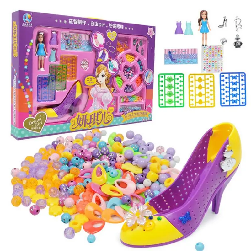 Creative For DIY Toys Assembly High Heels DIY Toys Handmade Puzzle Beads Bracelet For Girls To Play House Children's Toys