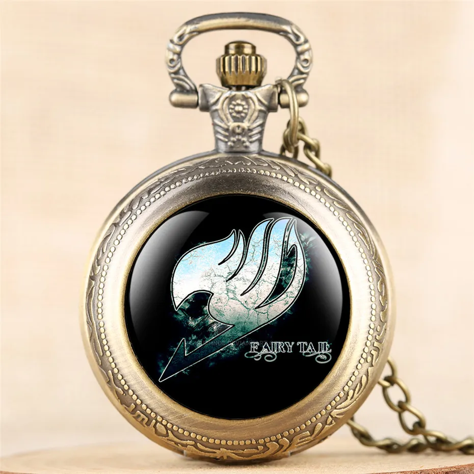 

Classic Japanese Anime Fairy Tail Theme Quartz Pocket Watch Exquisite Necklace Clock for Children Men Women with Fob Chain