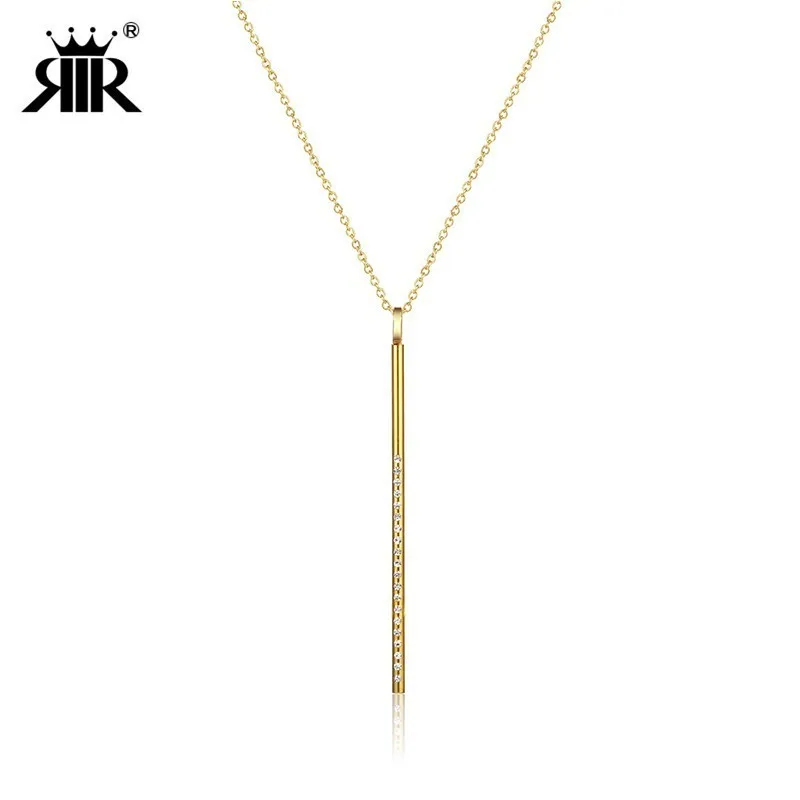 

RIR Fashion Sexy Simple Long Bar Crystal Vertical Long Necklace Modern Crystal Glacier Pendant Necklace