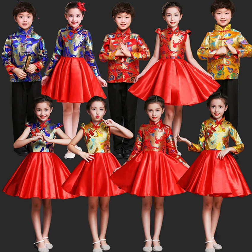 Tangsuit New Year Costumes for Kids Choir Traditional Chinese Clothes