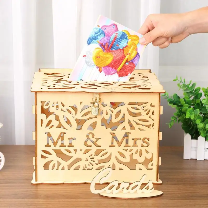 Sweet Carving Wooden DIY Wedding Case Supplies Gift Card Box Holder Money Craft Lock Beautiful Decoration Supplies|Коробки для