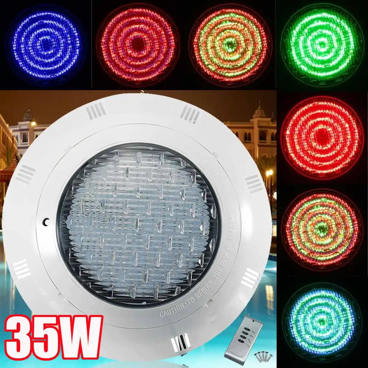 

AC 12V 25/35/45W RGB LED Swimming Pool Underrwater LED Light 7 Color Wall Mounted Pond Lighting + Remote Control