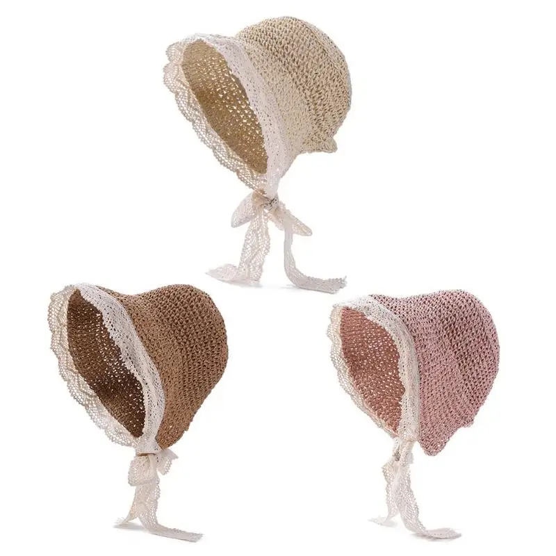 

Summer Kids Weaving Straw Hats Boater Solid Color Girls Sun Hat Children Seaside Beach Cap Baby Weave Crochet Straw Boater Caps