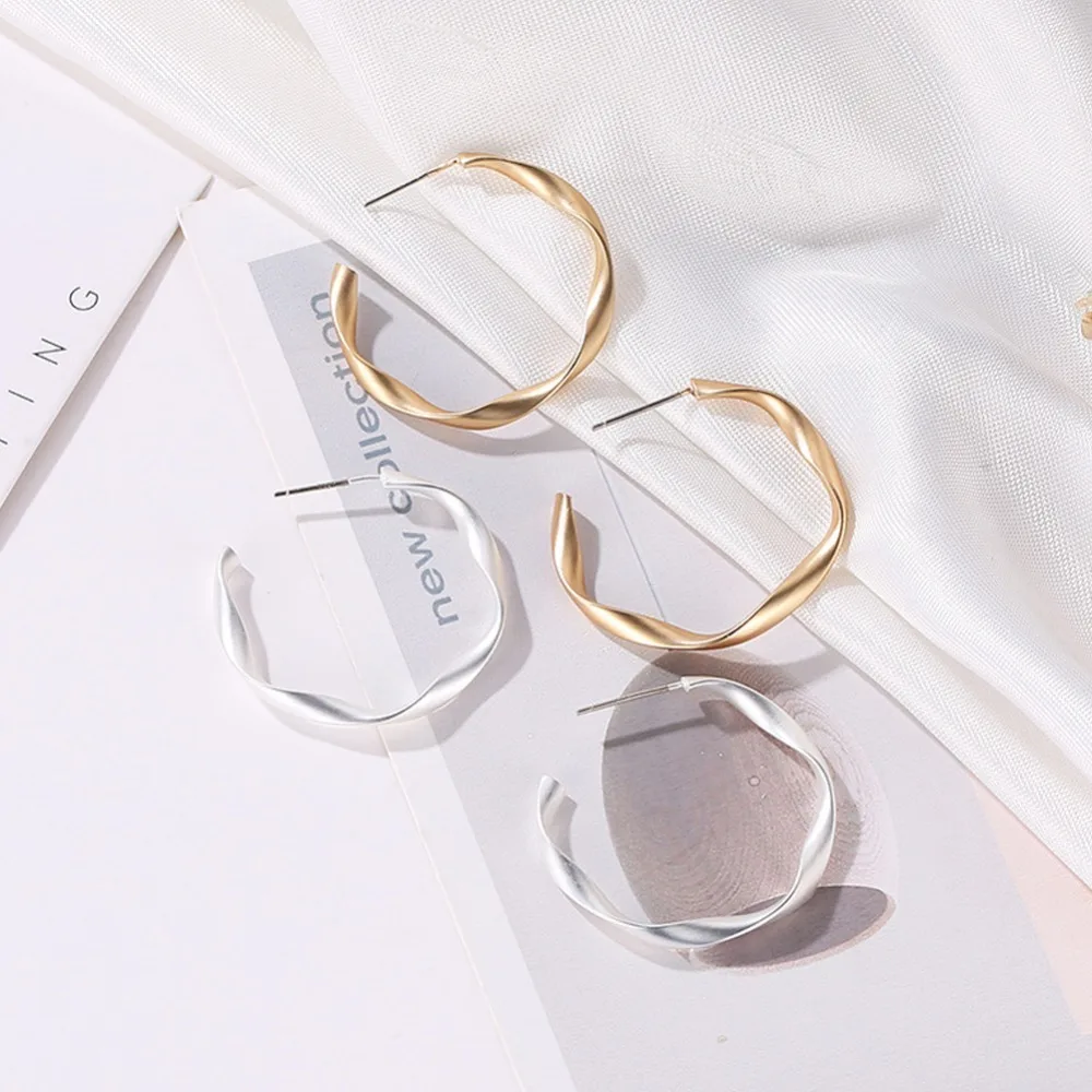 

Matte Gold Open Twisted Hoop Earrings for Women Geometric Circle Hoops Minimalist Metal Small Earrings
