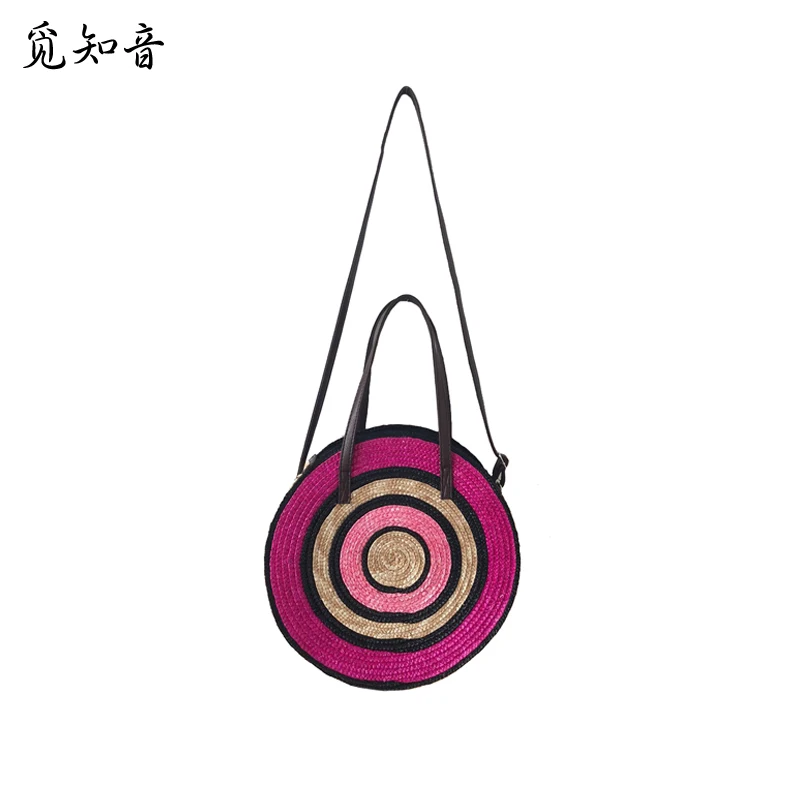 

Women New Round Vacation Straw Bags Large Ins Popular Female Beach Knitting Handbag Ladies Shopping Weave Shoulder Bag Ss3416