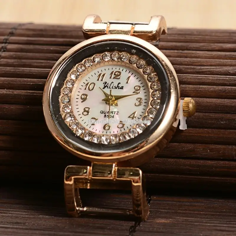 

Golden Tone Flat Round Alloy Rhinestone Quartz Watch Heads, with Stainless Steel Back, 40.5x27.5x8mm, Watch Face size:22mm, 10x4