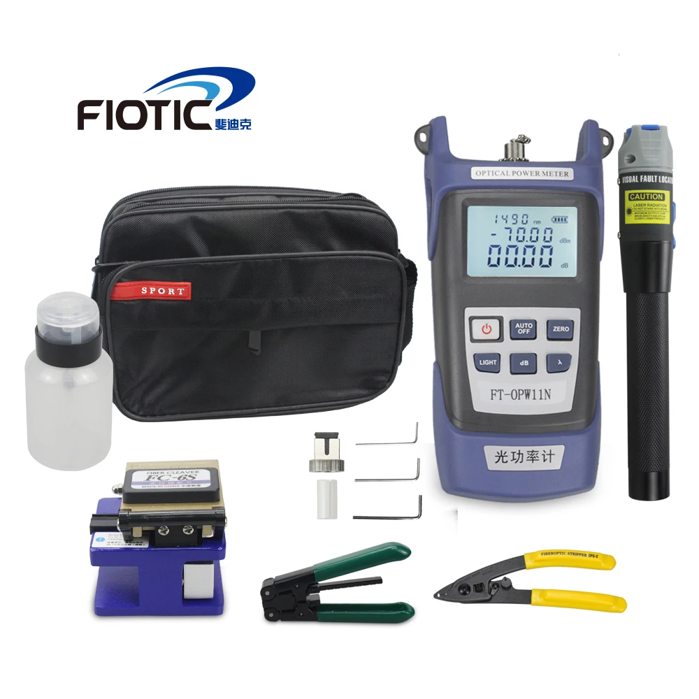 

Fiber optic FTTH Tool Kit with Fiber Cleaver FC6S Optical Power Meter 5KM Visual Fault Locator 1MW Wire stripper miller clamp