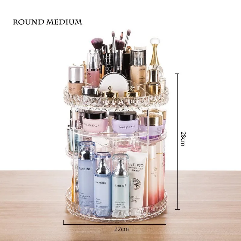 Online 360 Rotating Acrylic Cosmetic Makeup Organizer DIY Detachable Rangement Maquillage Adjustable Makeup Storage Holder Rack
