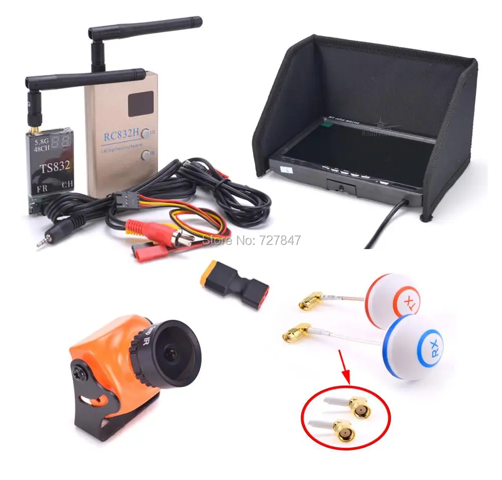 Koop FPV Kit Combo A23 1500TVL Camera 2.1mm 2.3mm + 5.8 Ghz 600 mw 48CH TS832 RC832 + IPS 7 inch LCD 1024x600 Monitor voor F450 S500
