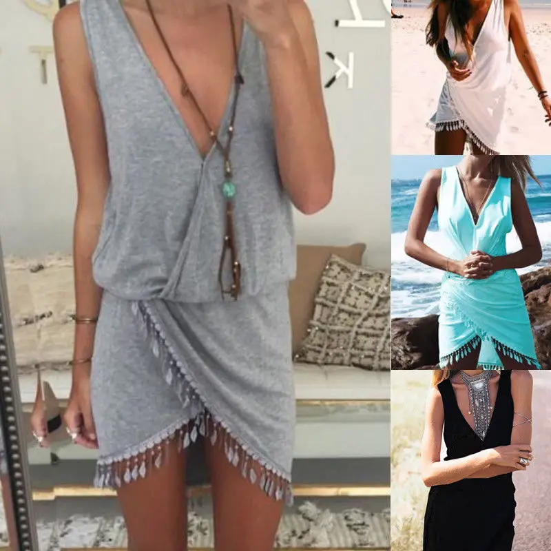 

2019 Beach Cover Up Women Summer Mini Dress Loose Casual Beach Bikini Cover Up Swimwear Sundress Bathing Suit