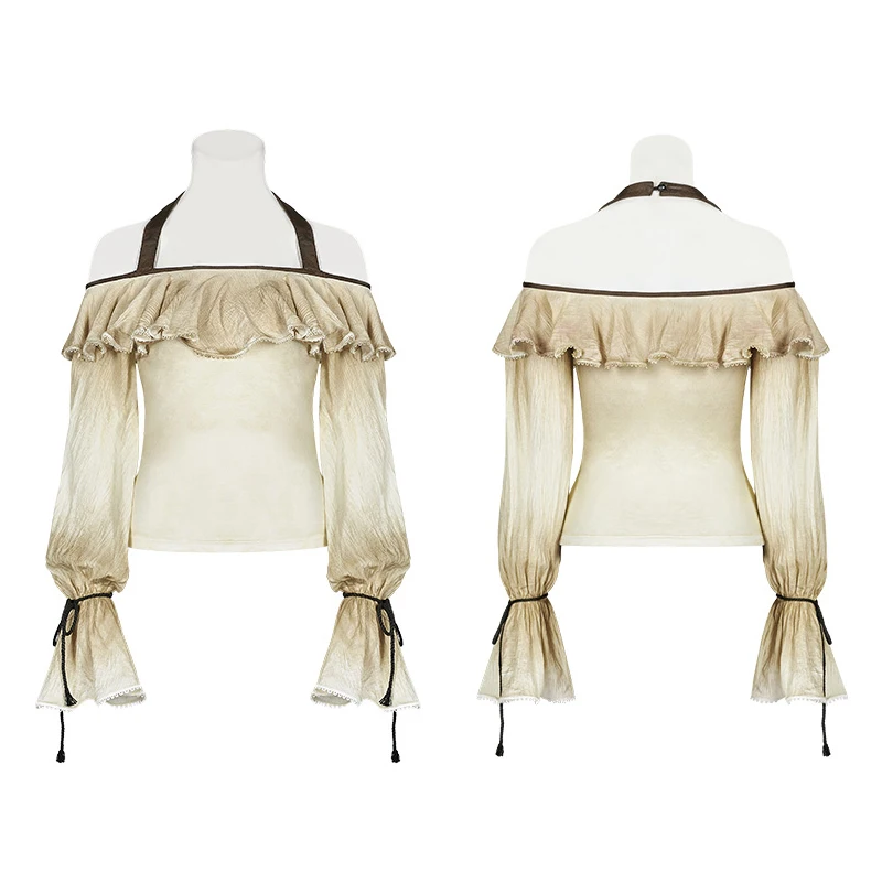Beige Cou Steampunk Vintage Slash Chemisier À Longues Parti Mode Manches Punk noir De Chemises Femmes Rave Sexy Ow1pExqZf