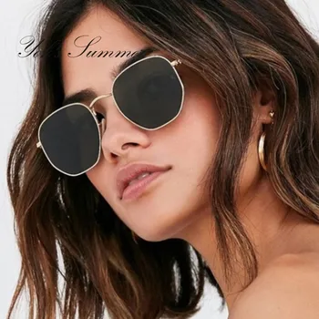 

New Metal Polygon Sunglasses Men Women Dark Green Sunglasses Brand Design Colorful Square Glasses Flat Mirror Clear Shades W05