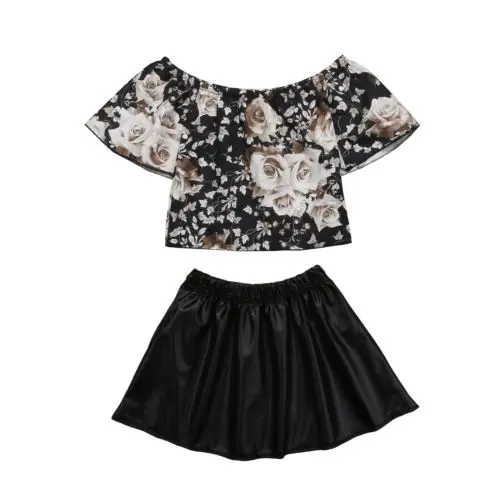 

Toddler Baby Kids Girl Sleeveless Dress Floral Print Tops+Skirt 2PCS Outfits Set