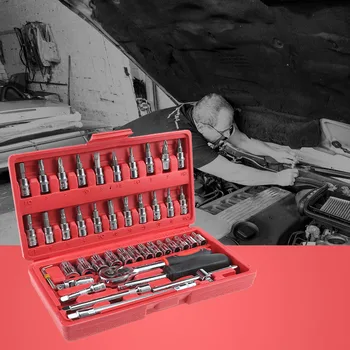 

Professional 46Pcs Spanner Socket Set 1/4 inch Screwdriver Ratchet Wrench Set Car Repair Tools Combination Repairing Hand Tool