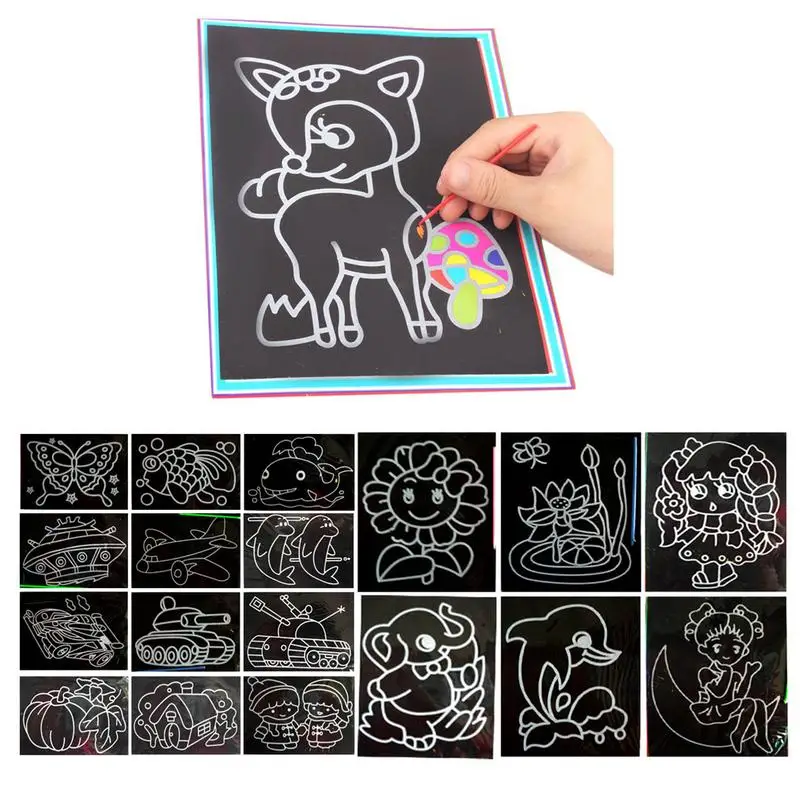 

Cartoon Scratch Painting A4 Large DIY Primary School Students Scratching Paper Scraping Drawing Toys Sets For Children