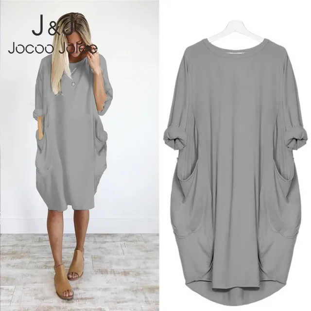 US $7.99 Women Casual Loose Dress with Pocket Ladies Fashion O Neck Long Tops Female T Shirt Dress Streetwea
