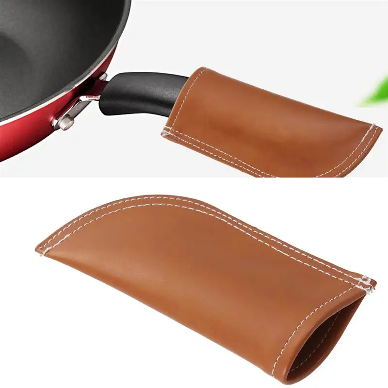 

Kitchen Rustic Leather Handle Holder Heat-insulated Cover for Utensils Cooking Pot Pan (Brown)