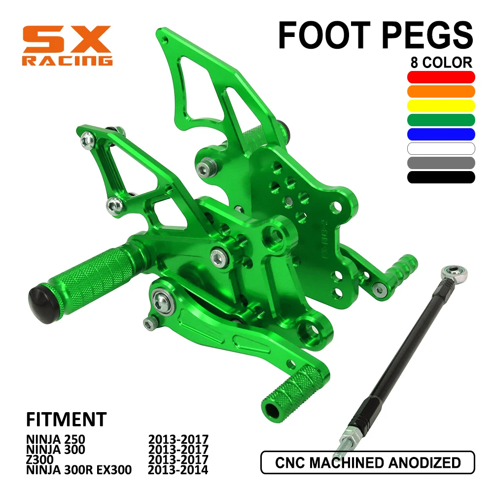 

Motorcycle Aluminum Adjustable Footpegs Billet Foot Pegs Foot Pedals Rest Rearset For KAWASAKI Ninja250 Ninja300 2013 2014 2015