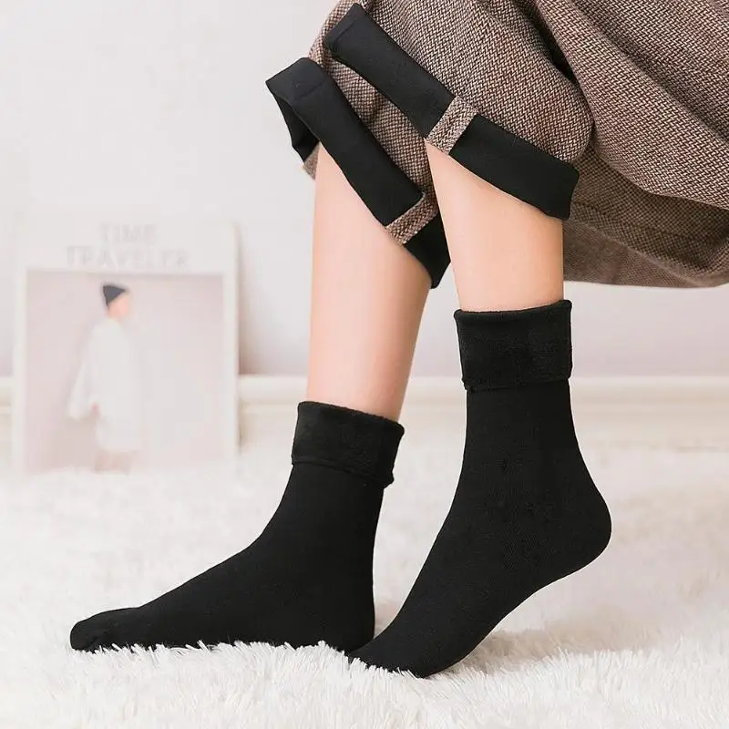 

Fashion Women Winter Warm Ankle Socks Solid Color Casual Fleece Soft Socks Thickened snow socks