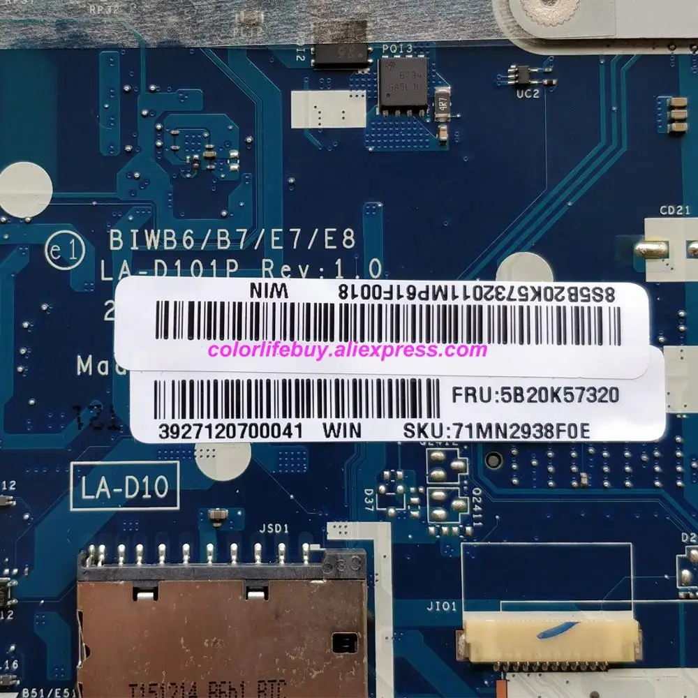 حقيقية FRU: 5B20K57320 BIWB6/B7/E7/E8 LA-D101P w SR2EY I5-6200U وحدة المعالجة المركزية كمبيوتر محمول اللوحة اللوحة لينوفو B51-80 دفتر PC