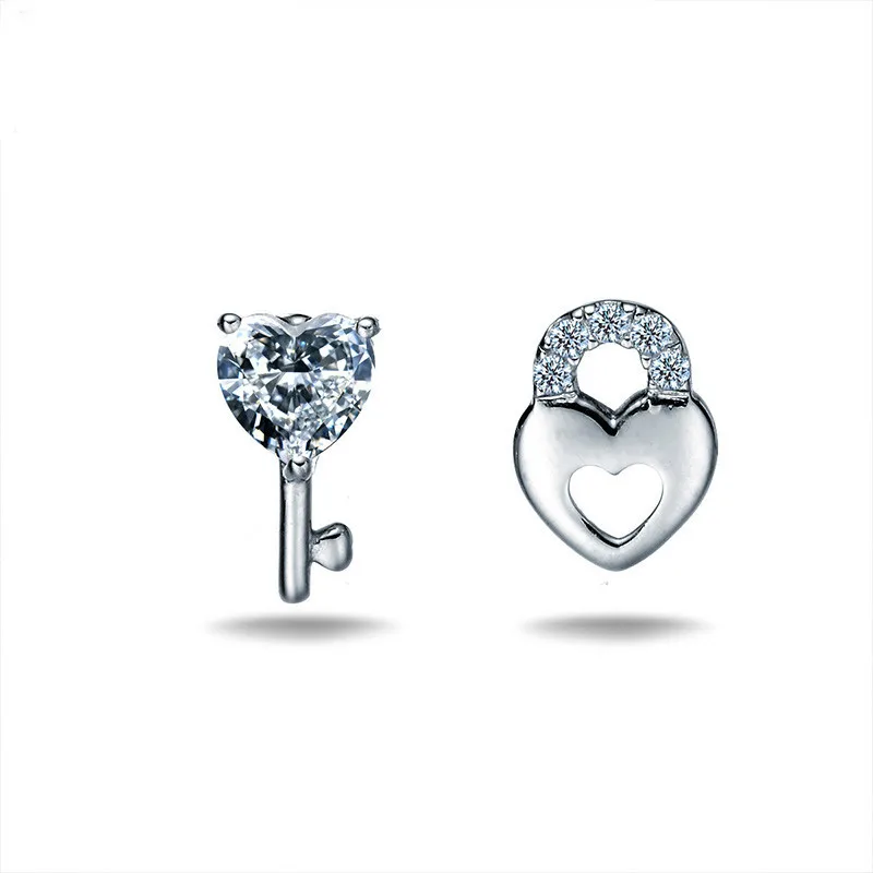 

WEIXY 925 Sterling Silver Key with Lock Stud Earrings With Clear CZ For Women Fashion Style Sterling-silver-jewelry Gift