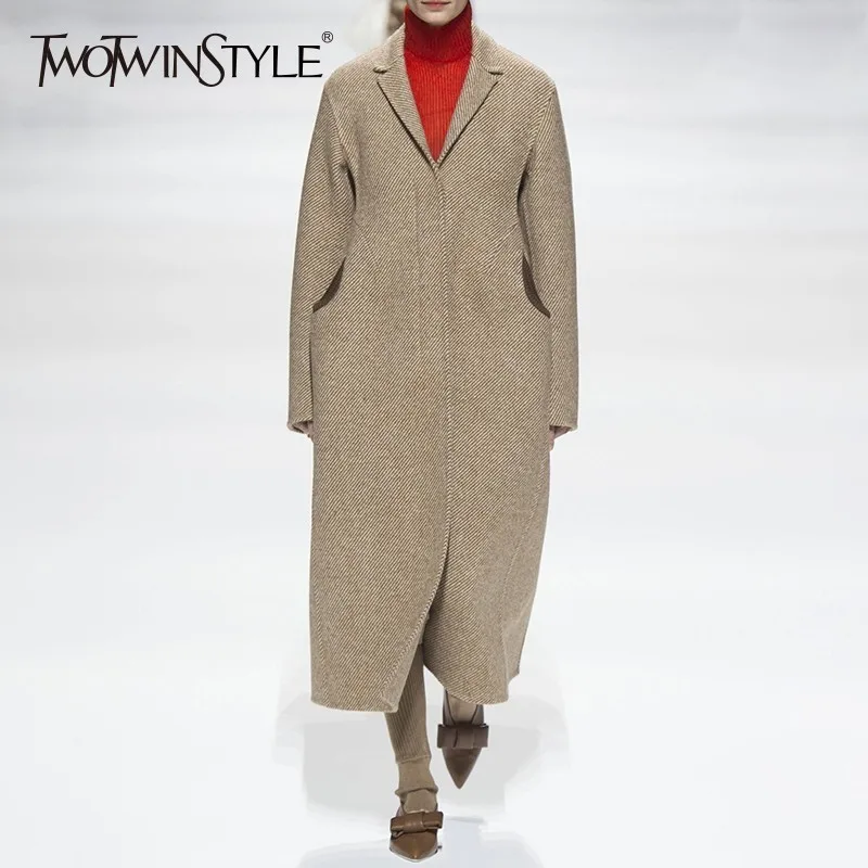

TWOTWINSTYLE Autumn Winter Striped Coat Female Jackets For Women Long Long Sleeve Thick Coats Fashion Elegant Clothes New