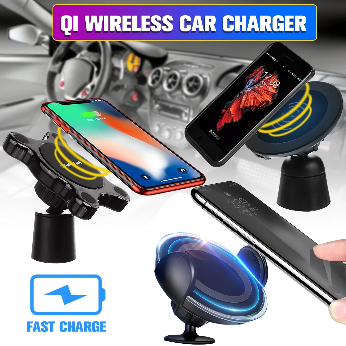 Qi Wireless Car Charger Magnetic Air Vent Clip Car Phone