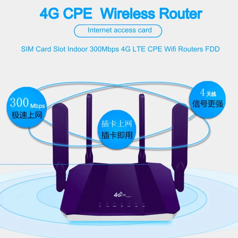 

4G LTE CPE Mobile WiFi Wireless Router with SIM Card Slot Indoor 4G LTE CPE Wifi Routers FDD 300Mbps Wireless Router