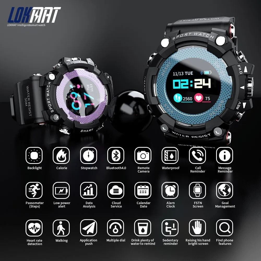 LOKMAT Smartwatch Bluetooth IP68 Waterproof Wearable Device Heart Rate Monitor Color Display Smart Watch For Android ios
