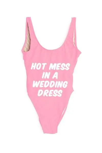 Hot Mess In A Wedding Swimsuit Letter Print Swims Suits Low Back