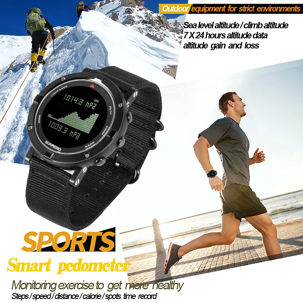 

Men Outdoor Fitness Pedometer Digital Sports Wrist Watch Heart Rate Monitor Pedometer Watch 5ATM Waterproof with Nylon Band