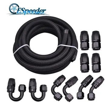 

ESPEEDER AN10 Nylon Braided Black Hose Oil Fuel Hose Line 5M+AN10 Oil Fuel Fittings Red And Black Hose End Oil Adaptor Kit