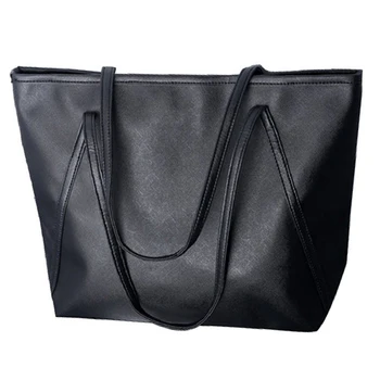 

Women's Leather Satchel Shoulder Bag Leather Handbag Big Zipper (Black)