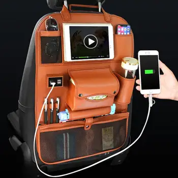 

Professional Car Receipt Leather Seat Hanging Bag Vehicle Belt Charging Backrest Bag Car Bag Internal Goods