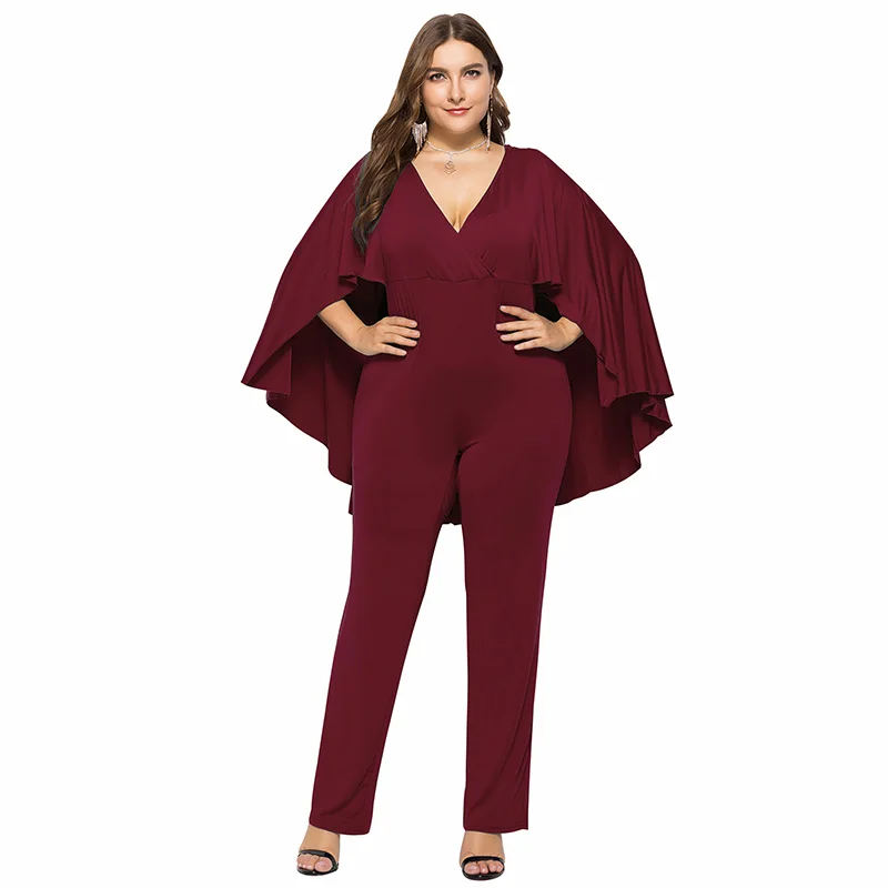 plunge front cape jumpsuit