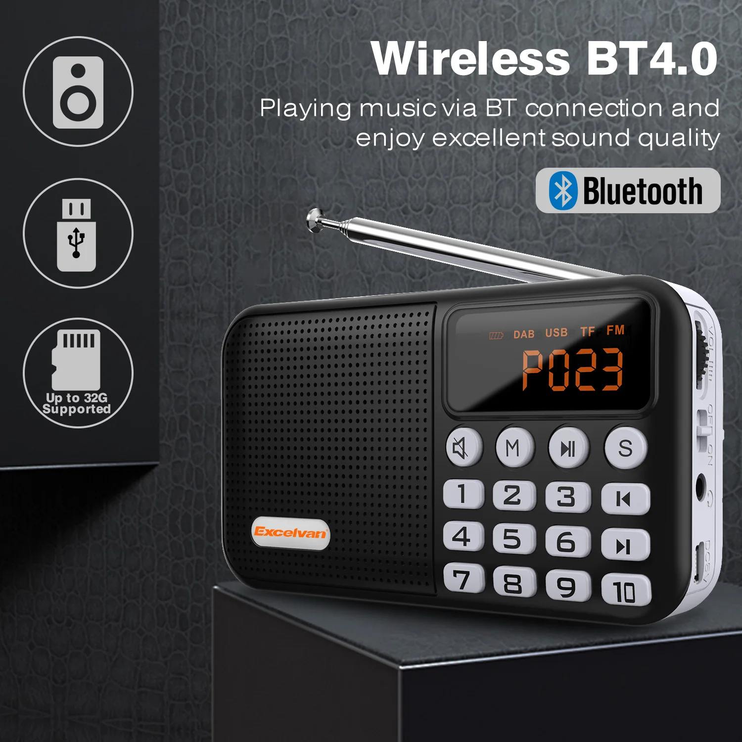 Digital Car Radio Portable DAB/DAB+/FM Bluetooth TF Card USB 3.5mm AUX