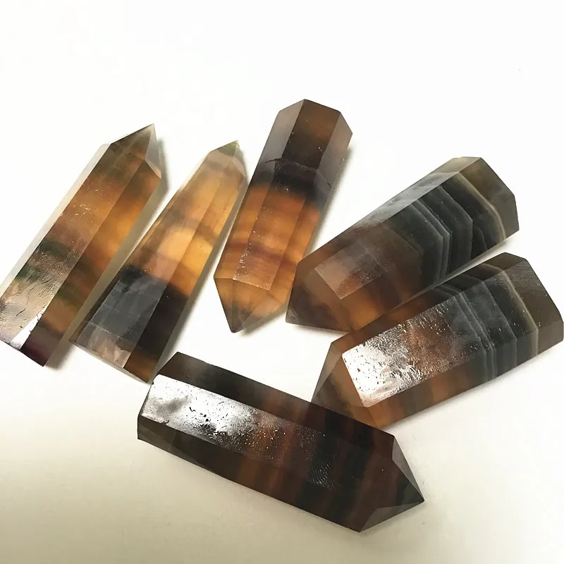 

Natural fluorite hexagonal column Yellow fluorite crystal column color fluorite single tip column decoration