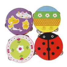 Деревянный Ручной бубен ударный инструмент игрушка в подарок ручной бубен с колокольчиками случайный музыкальный