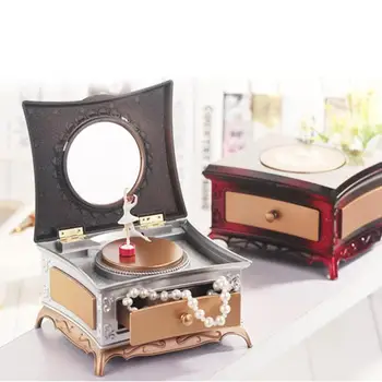 

Mini Rotating Girl Storage Music Box Classical Dressing Table Creative Jewelry Storage Box With Makeup Mirror