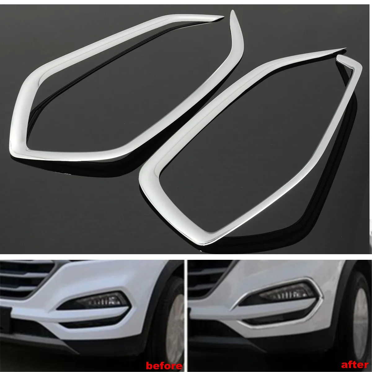 

2pcs Chrome Front Fog Light Trim Decoration Cover For Hyundai Tucson 2015 2016 Front Fog Light Cover Trim