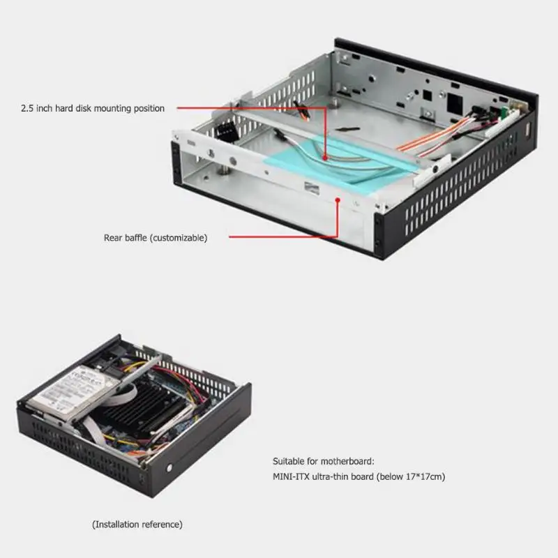 E-T3 Mini-ITX чехол ультра тонкий SECC компьютерный ПК Шасси Поддержка настенное крепление для Mini-ITX материнской платы, в пределах 17x17 см/6.7x6.7in