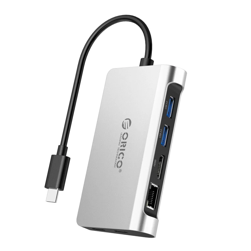 

Orico 6 In 1 Aluminum Alloy 2 Usb 3.0 Ports Type-C Hub Usb-C To 4K Hd Hdmi Rj45 Gigabit Ethernet Network Pd Charging Hub For M