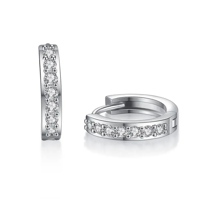 

Korean version of simple white gold plated zirconium single row diamond earrings